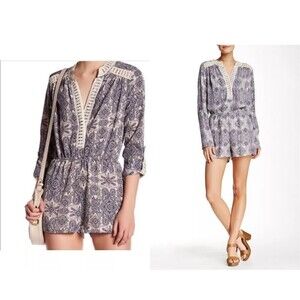 Romeo & Juliet Couture Blue Paisley Print Roll Tab Sleeve Romper S